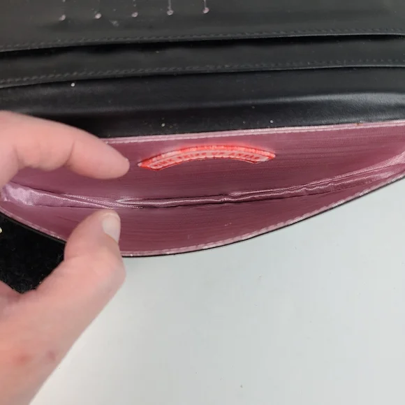 💥 3/$30 Ban.do black faux leather clutch wristlet wallet w/attached poof accent - Picture 11 of 13